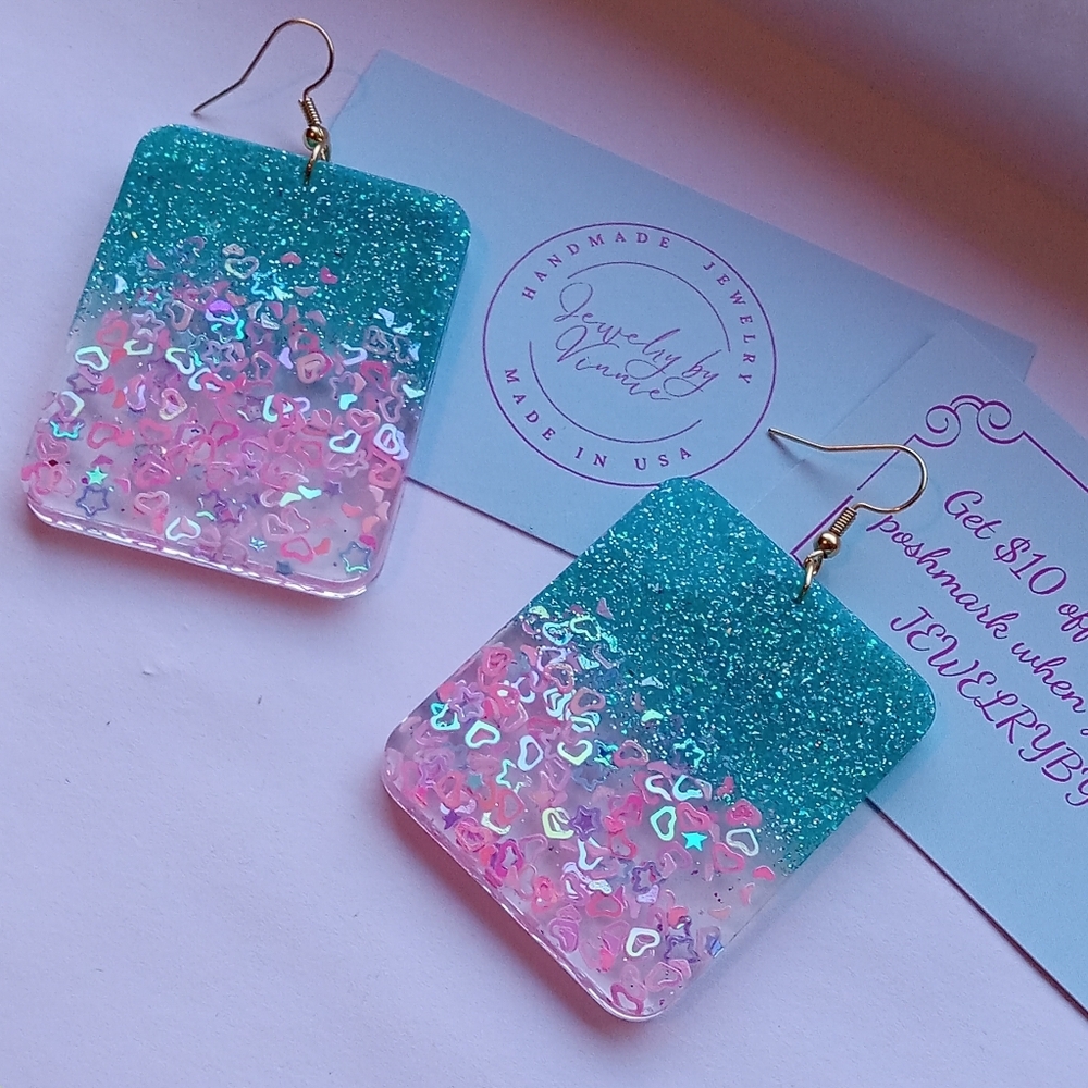 Hand Crafted Pink And Teal Caribbean Sunset Collection Rectangles - Picture 2 of 6